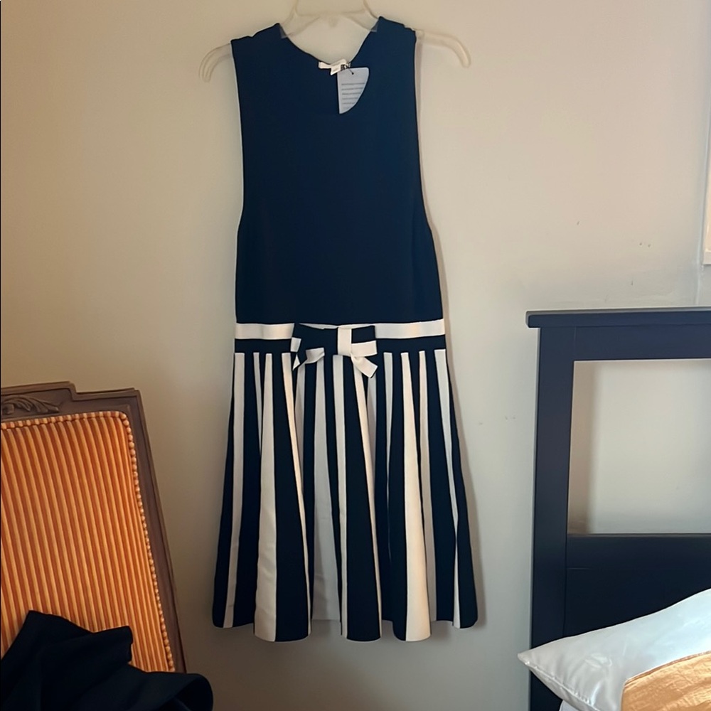 1901 Black and White Pleated Knit Dress